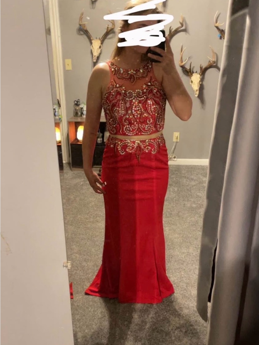 GLS Collective Red Beaded Two-Piece Prom Gown